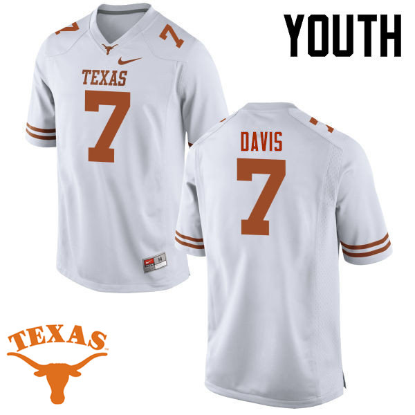 Youth #7 Antwuan Davis Texas Longhorns College Football Jerseys-White